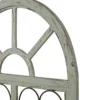 Arched wooden window frame wall decor in light blue with metal scrollwork, 45x28 inches, vintage farmhouse style Aesthetic craft