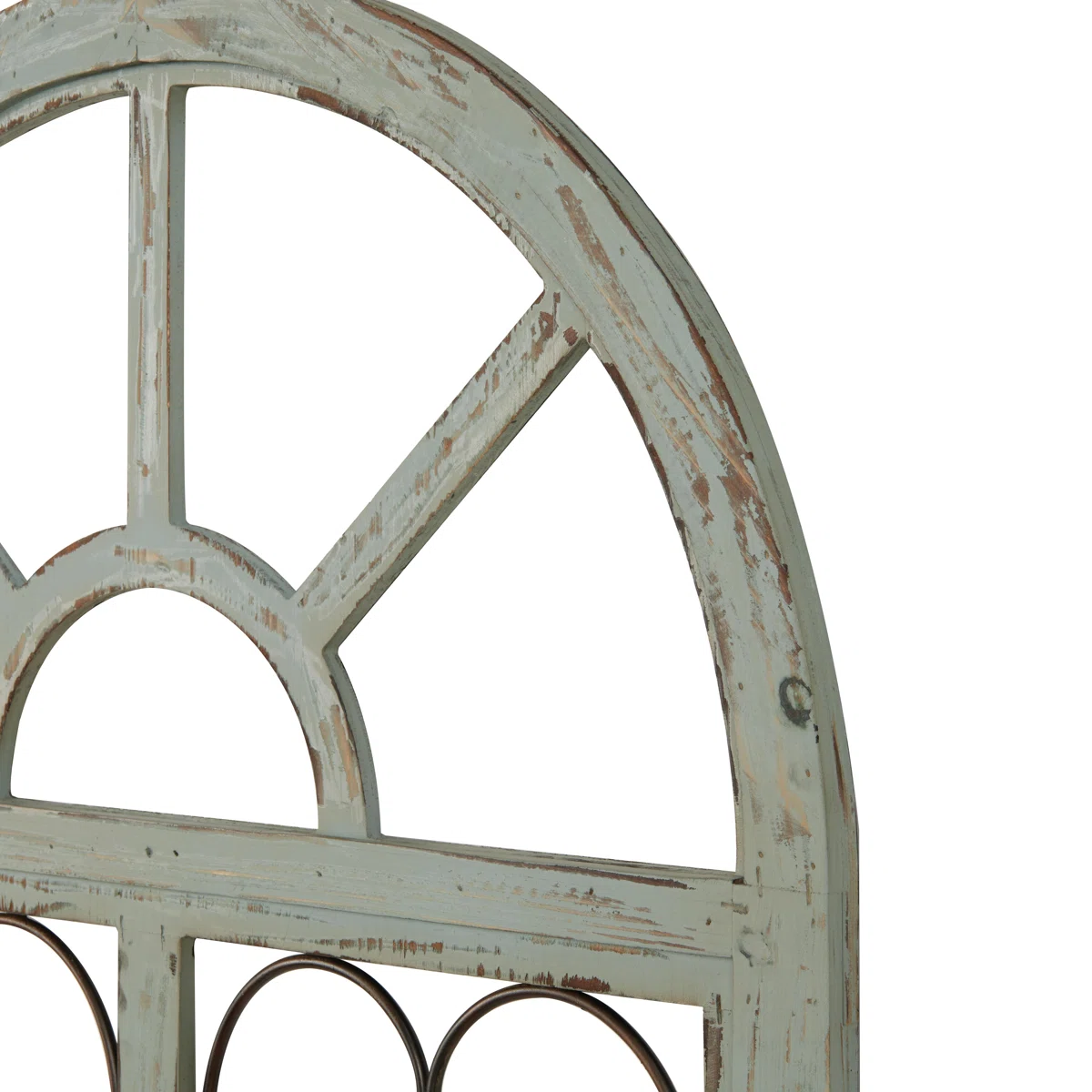 Arched wooden window frame wall decor in light blue with metal scrollwork, 45x28 inches, vintage farmhouse style Aesthetic craft Arched wooden window frame wall decor in light blue with metal scrollwork, 45x28 inches, vintage farmhouse style Aesthetic craft