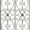 Arched wooden window frame wall decor in light blue with metal scrollwork, 45x28 inches, vintage farmhouse style Aesthetic craft