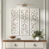 Set of 3 white carved wood wall panels with floral patterns, handmade solid wood decor Aesthetic craft
