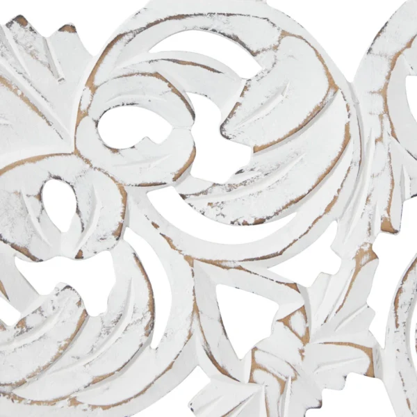 Set of 3 white carved wood wall panels with floral patterns, handmade solid wood decor Aesthetic craft
