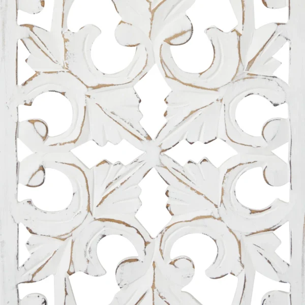 Set of 3 white carved wood wall panels with floral patterns, handmade solid wood decor Aesthetic craft