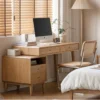 bookshelf desk combination, drawers, shelves, and glass cabinet Aesthetic craft