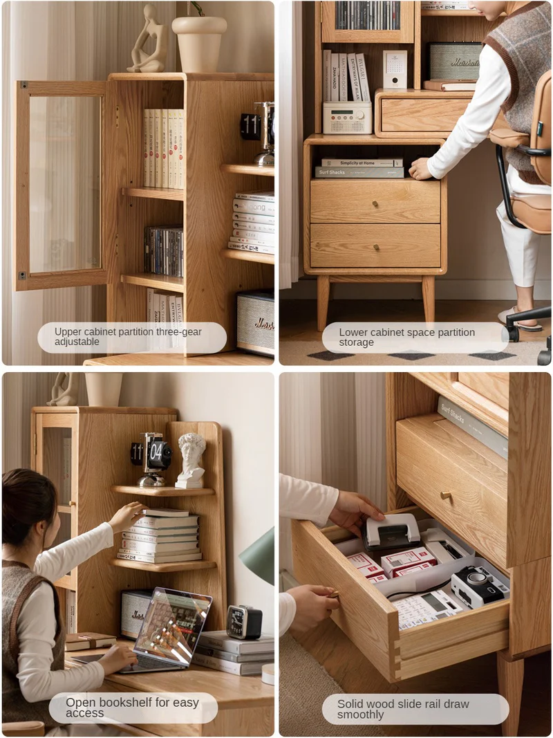 bookshelf desk combination, drawers, shelves, and glass cabinet Aesthetic craft bookshelf desk combination, drawers, shelves, and glass cabinet Aesthetic craft