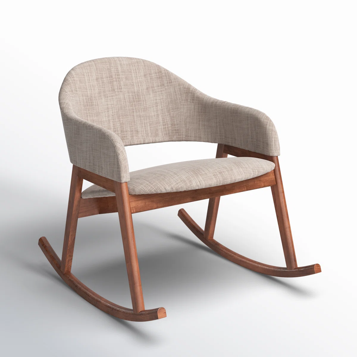 Modern rocking chair with wide cushioned seat and wooden rocker base Aesthtic craft Modern rocking chair with wide cushioned seat and wooden rocker base Aesthtic craft