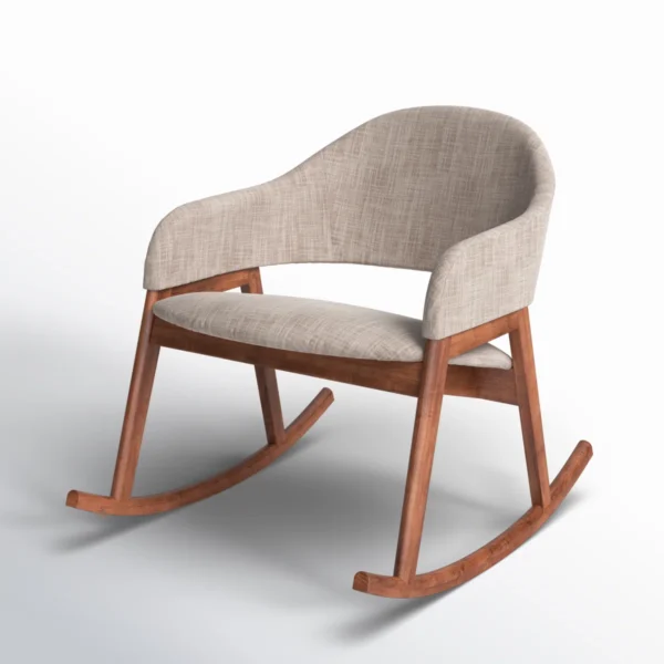 Modern rocking chair with wide cushioned seat and wooden rocker base Aesthtic craft