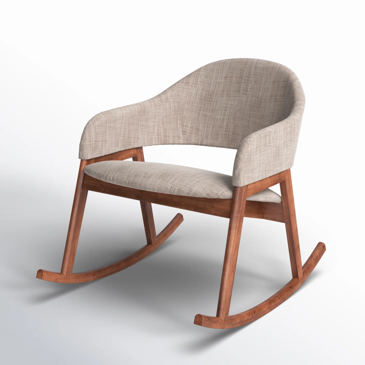 Modern rocking chair with wide cushioned seat and wooden rocker base Aesthtic craft Modern rocking chair with wide cushioned seat and wooden rocker base Aesthtic craft