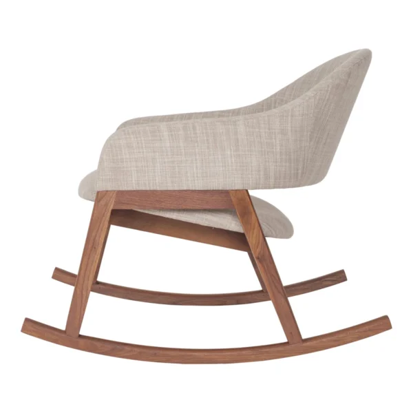 Modern rocking chair with wide cushioned seat and wooden rocker base Aesthtic craft