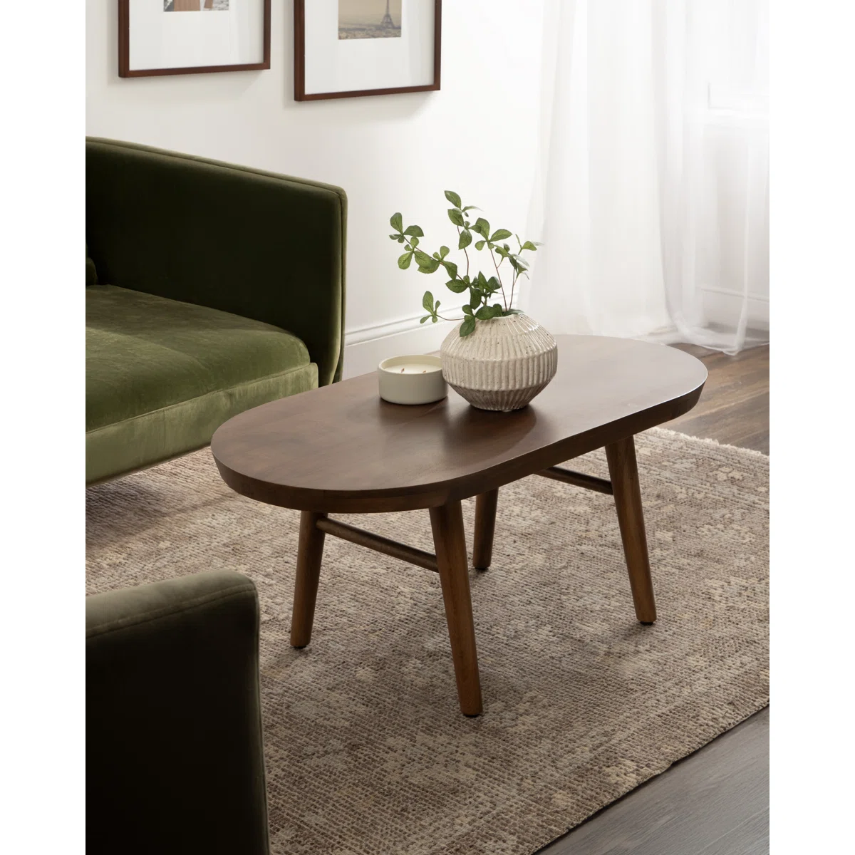 Oval coffee table with tapered legs – natural and brown Aesthetic craft