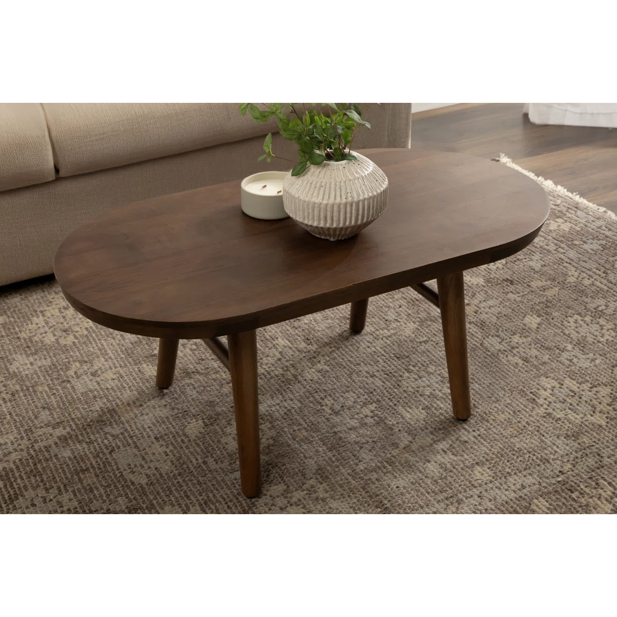 Oval coffee table with tapered legs – natural and brown Aesthetic craft