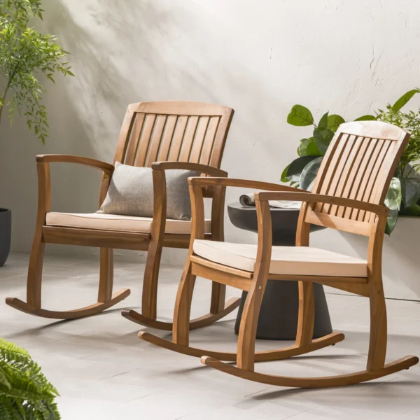 Outdoor rocking chairs with cushions set of 2 on patio Aesthetic craft