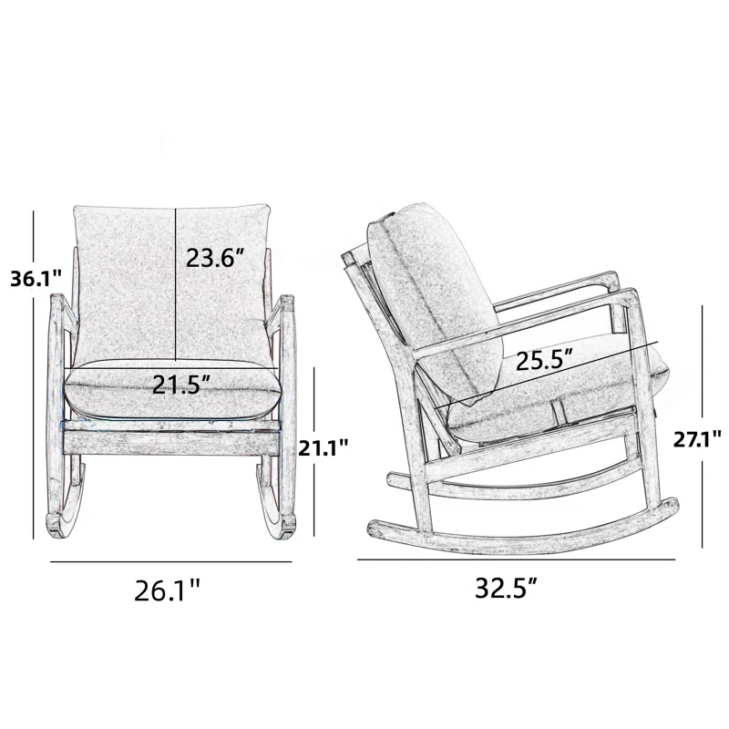 Modern rocking chair with wide soft arms, wooden frame, and removable cushion Aesthtetic craft