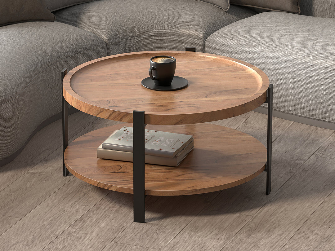 Round coffee table with carbon steel base Aesthetic craft