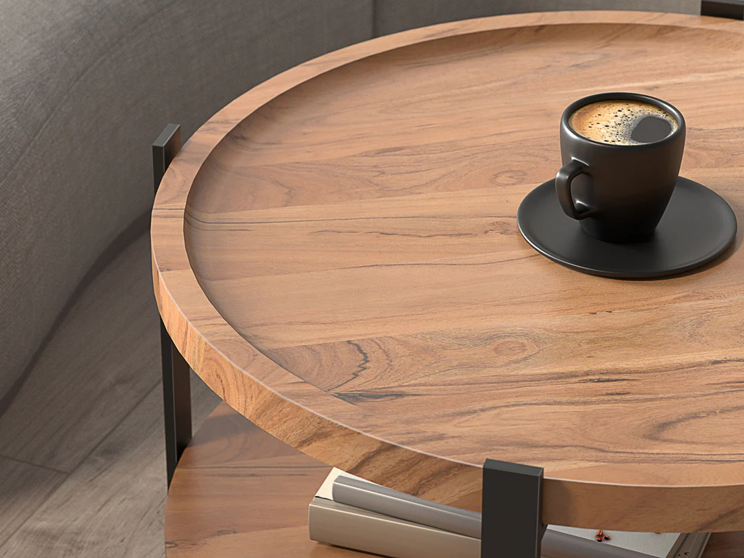 Round coffee table with carbon steel base Aesthetic craft Round coffee table with carbon steel base Aesthetic craft