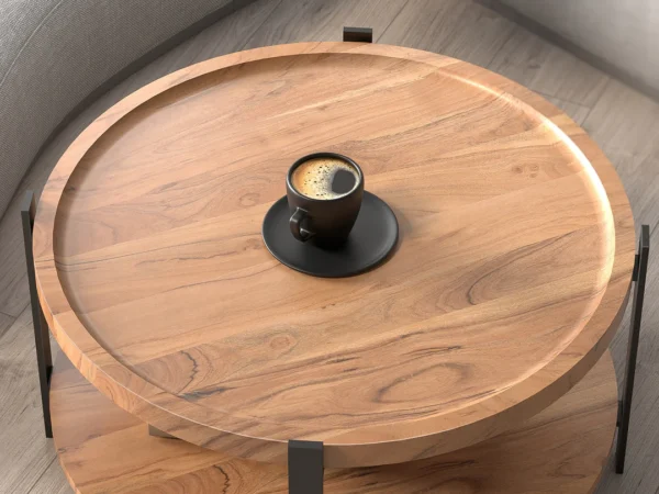 Round coffee table with carbon steel base Aesthetic craft