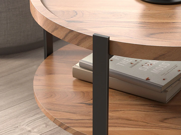 Round coffee table with carbon steel base Aesthetic craft Round coffee table with carbon steel base Aesthetic craft