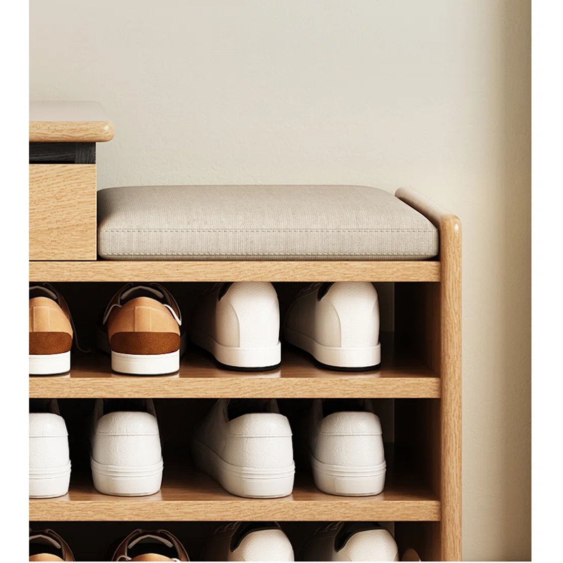 Mango Wood Shoe Storage Cabinet with Cushion Seat and Drawer – Entryway Organizer Bench Aesthetic craft