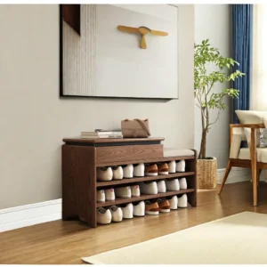 Mango Wood Shoe Storage Cabinet with Cushion Seat and Drawer – Entryway Organizer Bench Aesthetic craft