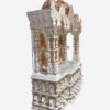 Large handcrafted teak wood mandir in white and gold polish with intricate carvings