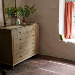 chest of drawers in natural brown finish with 5 spacious drawers