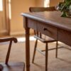 5-piece dining set with square table and 4 wooden chairs in natural brown finish