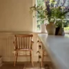 Pine wood Arm Carver Chair with carved arms and backrest, rustic dining accent chair