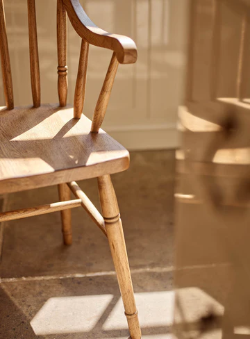 Pine wood Arm Carver Chair with carved arms and backrest, rustic dining accent chair