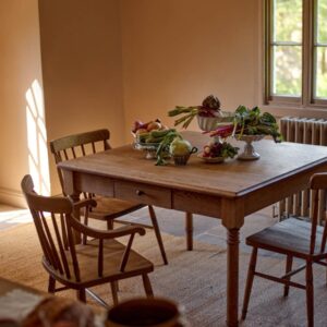 5-piece dining set with square table and 4 wooden chairs in natural brown finish