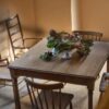 5-piece dining set with square table and 4 wooden chairs in natural brown finish