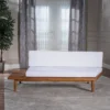 upholstered L-shaped sofa set with coffee table in natural and brown finish