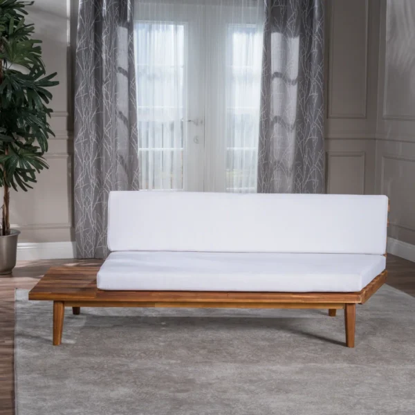 upholstered L-shaped sofa set with coffee table in natural and brown finish