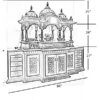 Large hand-carved teak wood temple with doors, bells, LED lighting, and spacious design for multiple idols