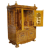 Small traditional wooden mandir in teak wood with natural finish for home worship