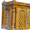 Small traditional wooden mandir in teak wood with natural finish for home worship