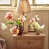 bedside table in natural pine wood with drawer, cupboard, and antiqued bronzed handles