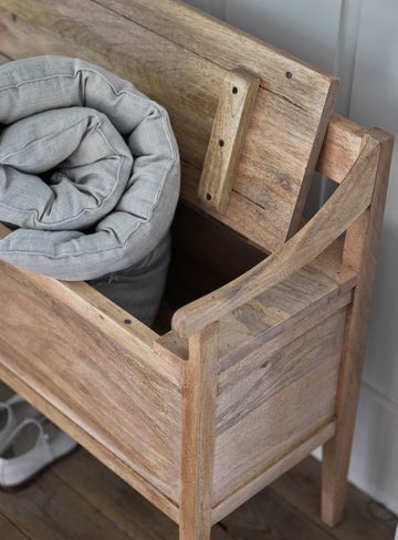 storage bench with seat and hidden storage in natural brown finish