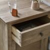 bedside table in natural pine wood with drawer, cupboard, and antiqued bronzed handles