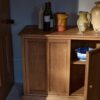Wooden sideboard with 2 doors and lock, pine wood cabinet in natural brown finish