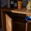 Wooden sideboard with 2 doors and lock, pine wood cabinet in natural brown finish