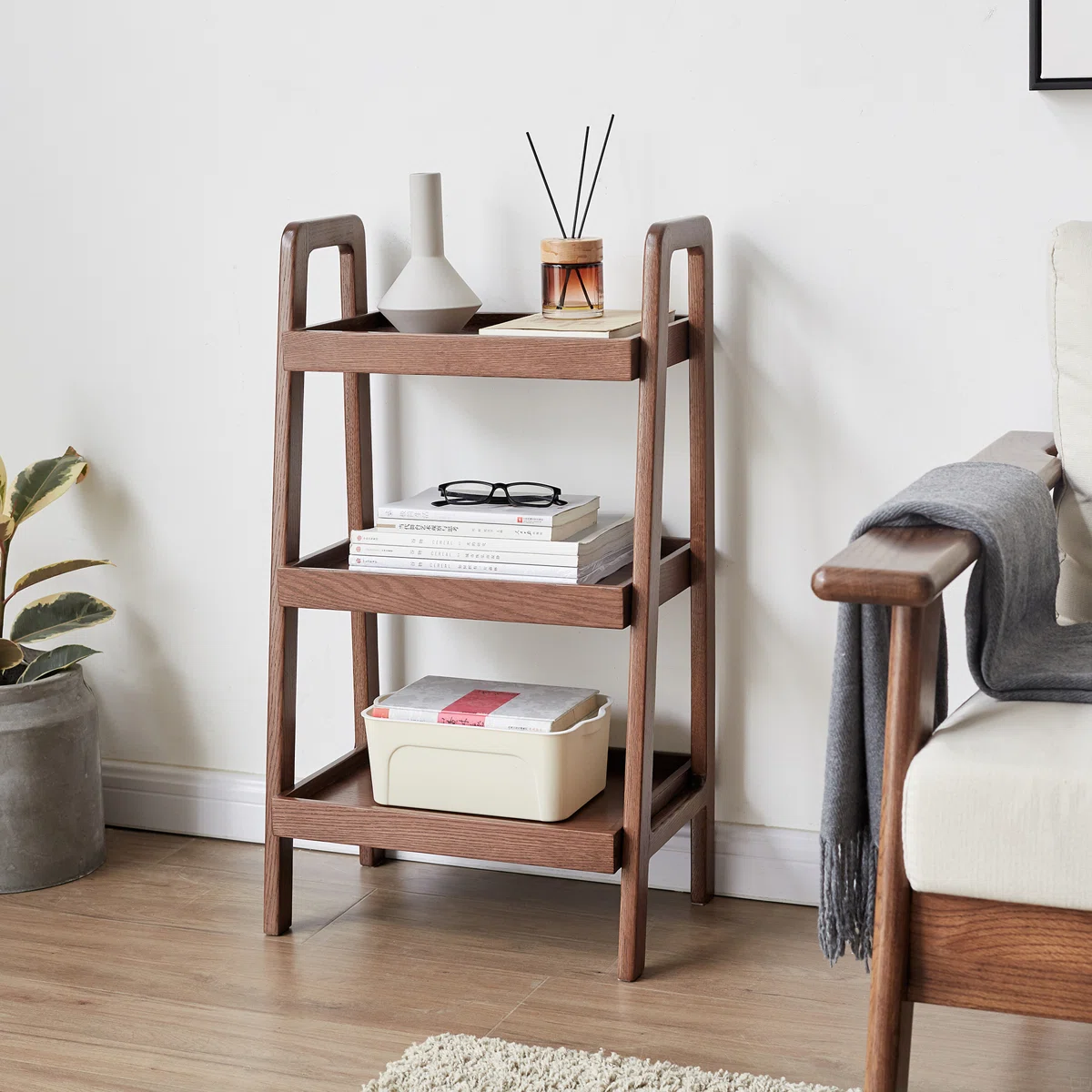 3-Tier Wooden Storage Rack in Dark Brown Finish with Open Design