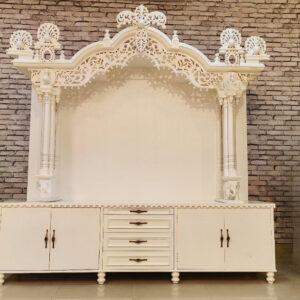 Large handcrafted white wooden temple with satin paint finish and spacious design
