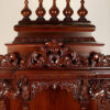 Large carved puja temple with double drawers, handcrafted teak wood & marble mandir in brown finish with LED light and detailed carvings