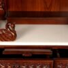 Large carved puja temple with double drawers, handcrafted teak wood & marble mandir in brown finish with LED light and detailed carvings