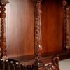 Large carved puja temple with double drawers, handcrafted teak wood & marble mandir in brown finish with LED light and detailed carvings