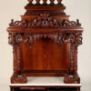 Large carved puja temple with double drawers, handcrafted teak wood & marble mandir in brown finish with LED light and detailed carvings