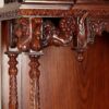 Large carved puja temple with double drawers, handcrafted teak wood & marble mandir in brown finish with LED light and detailed carvings