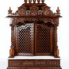 Large Lakshmi Ganesha Saraswati temple with double doors, handcrafted teak wood & marble mandir in dark brown finish with detailed carvings