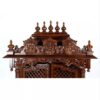 Large Lakshmi Ganesha Saraswati temple with double doors, handcrafted teak wood & marble mandir in dark brown finish with detailed carvings
