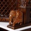 Large Lakshmi Ganesha Saraswati temple with double doors, handcrafted teak wood & marble mandir in dark brown finish with detailed carvings