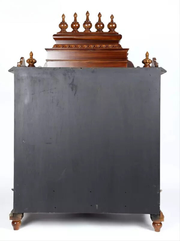 Large Lakshmi Ganesha Saraswati temple with double doors, handcrafted teak wood & marble mandir in dark brown finish with detailed carvings